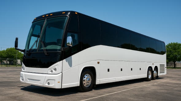 Exterior of Charter Bus Company Council Bluffs's 50 Passenger Charter Bus in Council Bluffs