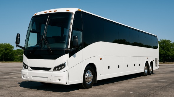 Exterior of Charter Bus Company Council Bluffs's 55 Passenger Charter Bus in Council Bluffs