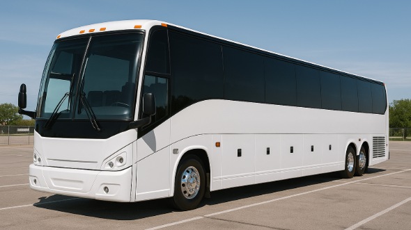 Exterior of Charter Bus Company Council Bluffs's 56 Passenger Charter Bus in Council Bluffs