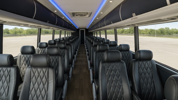 Interior of Charter Bus Company Council Bluffs's 56 Passenger Charter Bus in Council Bluffs