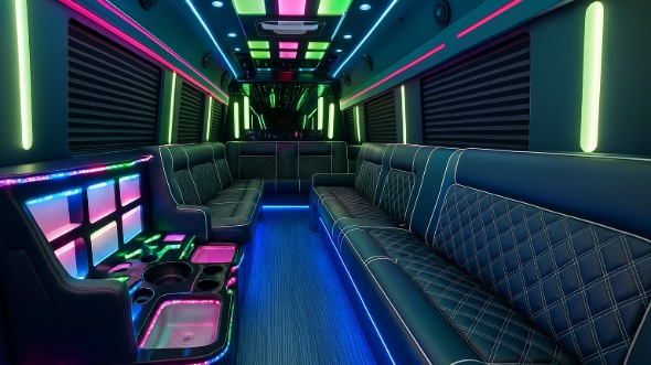 Interior of Charter Bus Company Ames's Party Bus in Ames