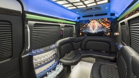 Interior of Charter Bus Company Lincoln's Sprinter Limo in Lincoln