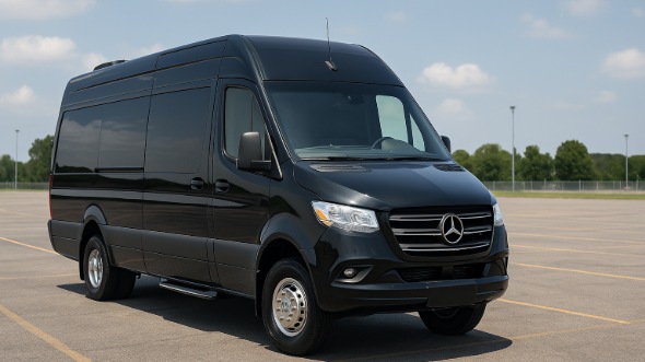 Exterior of Charter Bus Company Dubuque's Sprinter Van Rental With Driver in Dubuque