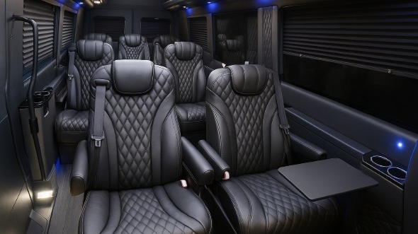 Interior of Charter Bus Company Council Bluffs's Sprinter Van Rental With Driver in Council Bluffs